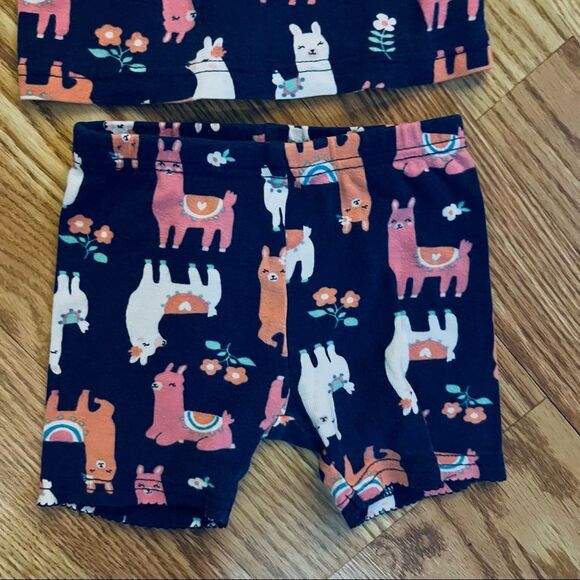 Carters Blue & Pink Llama Print Cotton Pajama Shorts & Matching Top Size 2 T - Picture 2 of 8